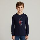 Boys Navy Blue Logo Long Sleeve Top, 1, hi-res