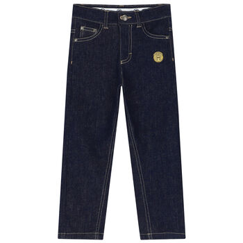 Boys Navy Blue Logo Denim Jeans