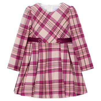 Girls Pink & Beige Plaid Dress