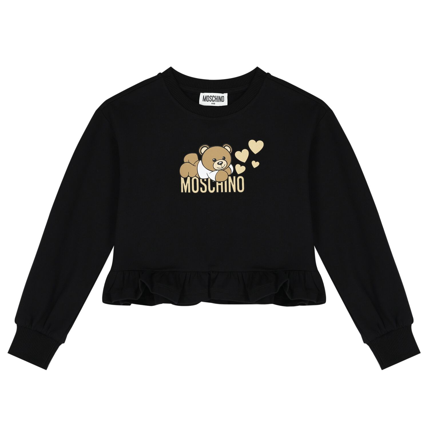 Girls Black Teddy Bear Logo Sweatshirt, 1, hi-res image number null