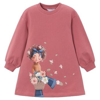 Girls Pink Printed Dress