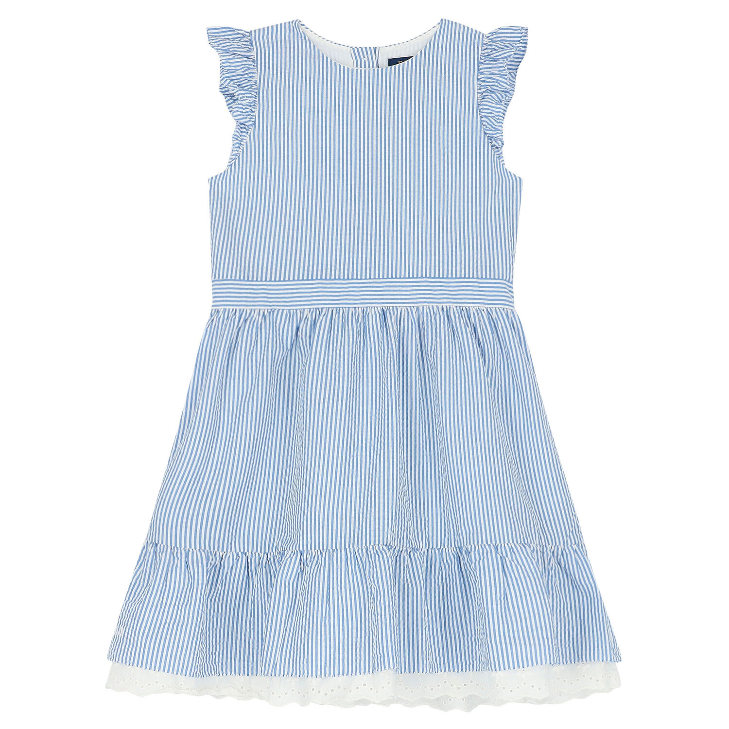 Girls White & Blue Striped Dress, 1, hi-res