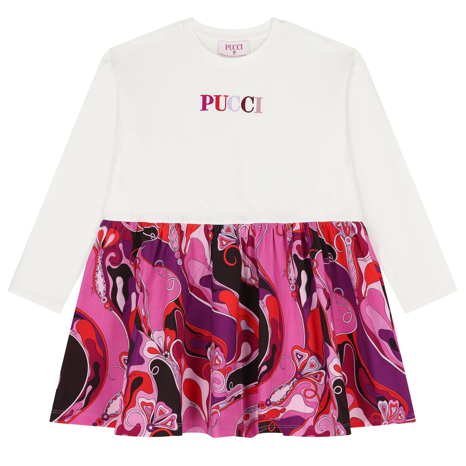 Girls Pink & White Logo Orchidee Dress, 1, hi-res