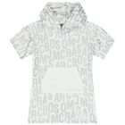 Girls Ivory & Silver Logo Hooded Dress, 1, hi-res