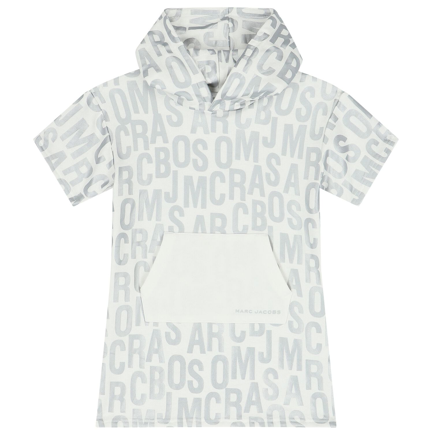Girls Ivory & Silver Logo Hooded Dress, 1, hi-res image number null