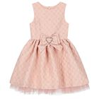 Girls Pink Jacquard Flower Dress, 2, hi-res