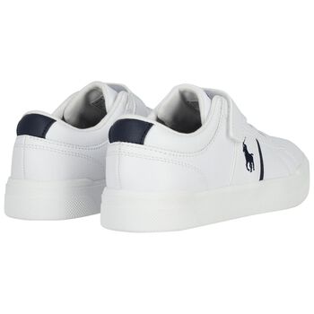 Boys White & Navy Blue Logo Trainers 