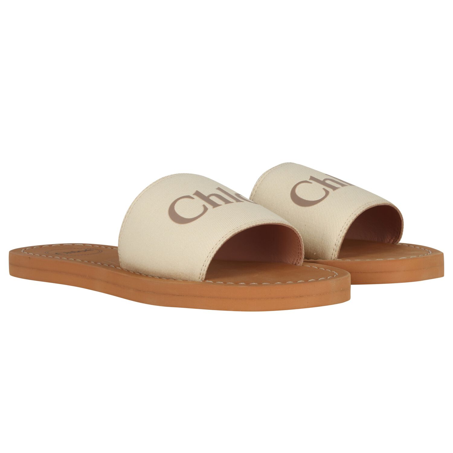 Girls Mini Me Ivory & Beige Logo Sliders, 1, hi-res
