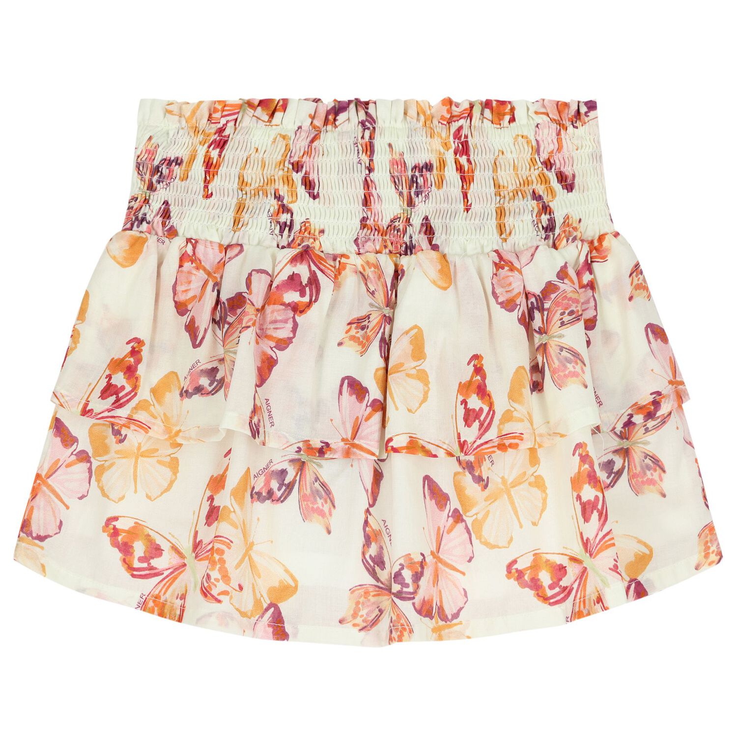 Girls Ivory & Pink Butterflies Logo Skirt, 3, hi-res