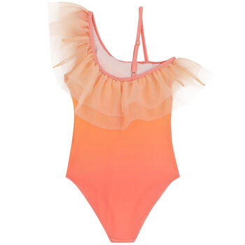 Girls Orange Jelly Fish Ruffle Swimsuit