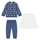 Baby Boys Blue & Ivory Tracksuit Set (3 Piece), 2, hi-res