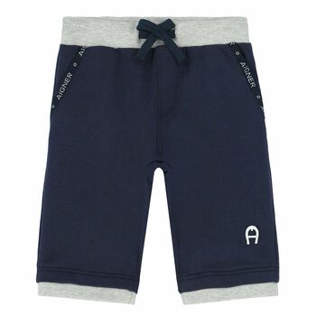 Younger Boys Navy Blue & Grey Logo Jersey Shorts