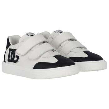 Boys White & Black Logo Trainers