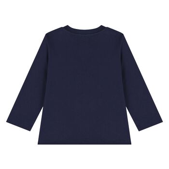Younger Navy Blue Teddy Bear Logo Long Sleeve Top