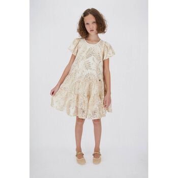 Girls Beige & Gold Lace Dress