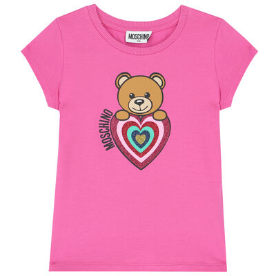 Girls Pink Teddy Logo T-Shirt