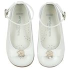 Younger Girls White Ballerina Bow Shoes, 1, hi-res