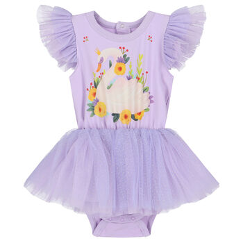 Baby Girls Purple Swan Tulle Bodysuit Dress
