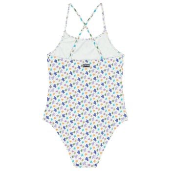 Girls White Turtle Logo Swimsuit