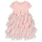 Girls Pink Bow Tulle Dress, 1, hi-res