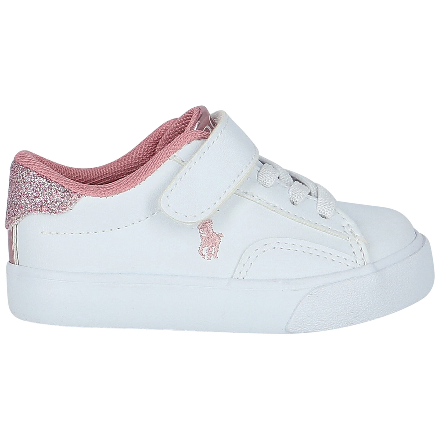 Girls White & Pink Logo Trainers, 1, hi-res image number null
