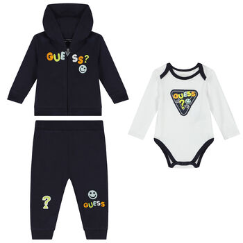 Baby Boys White & Navy Blue 3 Piece Tracksuit