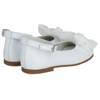Younger Girls White Bow Shoes