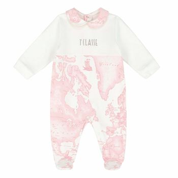 Baby Girls White & Pink Geo Map Babygrow