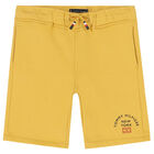 Boys Yellow Logo Cotton Shorts, 1, hi-res