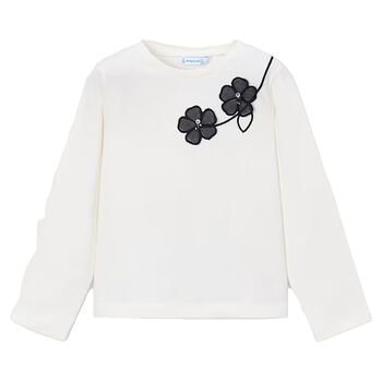 Girls Ivory Embroidered Floral Long Sleeve Top