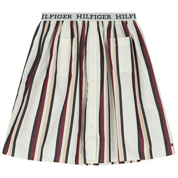 Girls Ivory Logo Striped Skirt