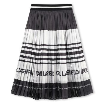 Girls Black & Silver Logo Pleated Skirt