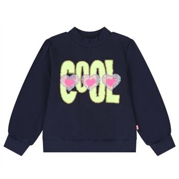 Girls Navy Blue Sequin Heart Sweatshirt