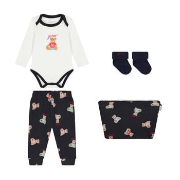 Baby Boys Navy Blue & White Teddy Bear Bodysuit Set