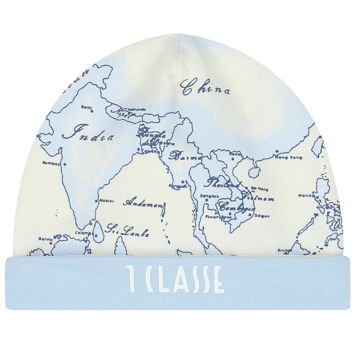 Baby Boys Ivory & Blue Geo Map Hat, 1, hi-res image number null