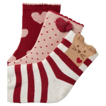 Younger Girls Red, Pink & Ivory Heart Socks ( 3 Pack )