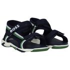 Boys White, Green & Navy Blue Logo Sandals, 2, hi-res