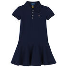 Girls Navy Logo Polo Dress, 1, hi-res