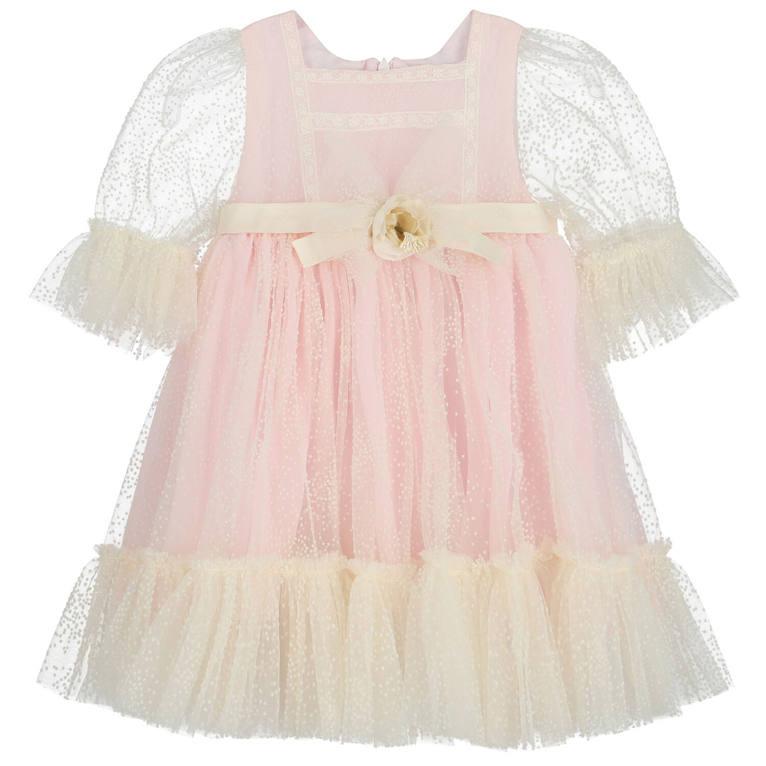 Younger Girls Ivory & Pink Tulle Dress, 1, hi-res image number null