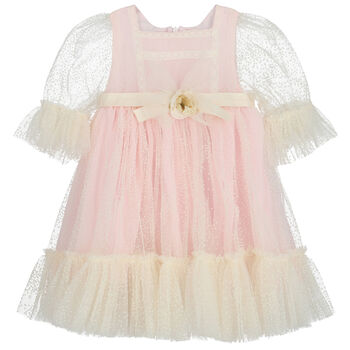 Younger Girls Ivory & Pink Tulle Dress