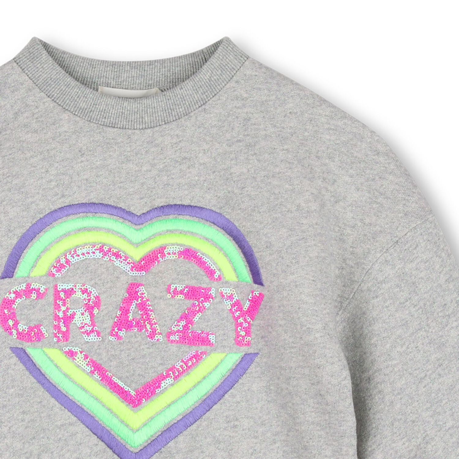Girls Grey Embroidered Heart Swearshirt, 1, hi-res