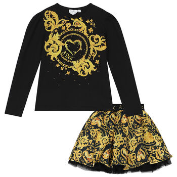 Girls Black & Gold Skirt Set