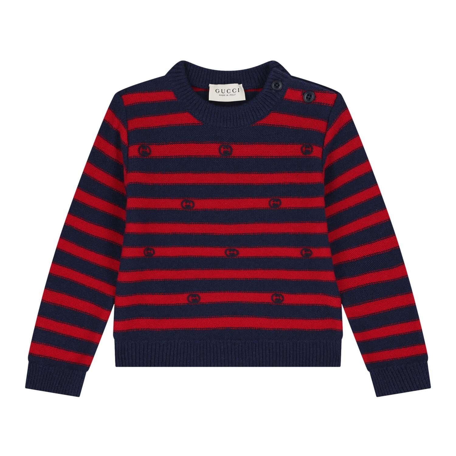 Baby Boys Navy Blue & Red Logo Striped Jumper, 1, hi-res