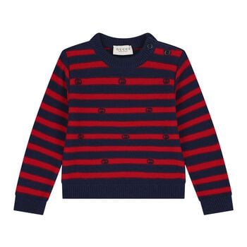 Baby Boys Navy Blue & Red Logo Striped Jumper