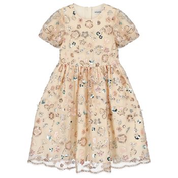 Girls Beige Embellished Dress