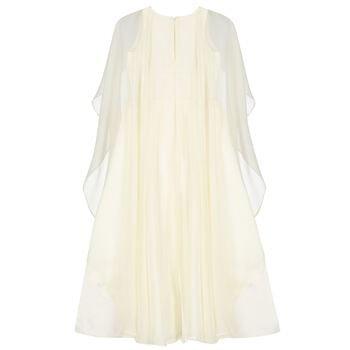 Girls Ivory Crystal Waist & Chiffon Cape Dress