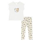 Younger Girls White & Beige Teddy Bear Leggings Set, 1, hi-res