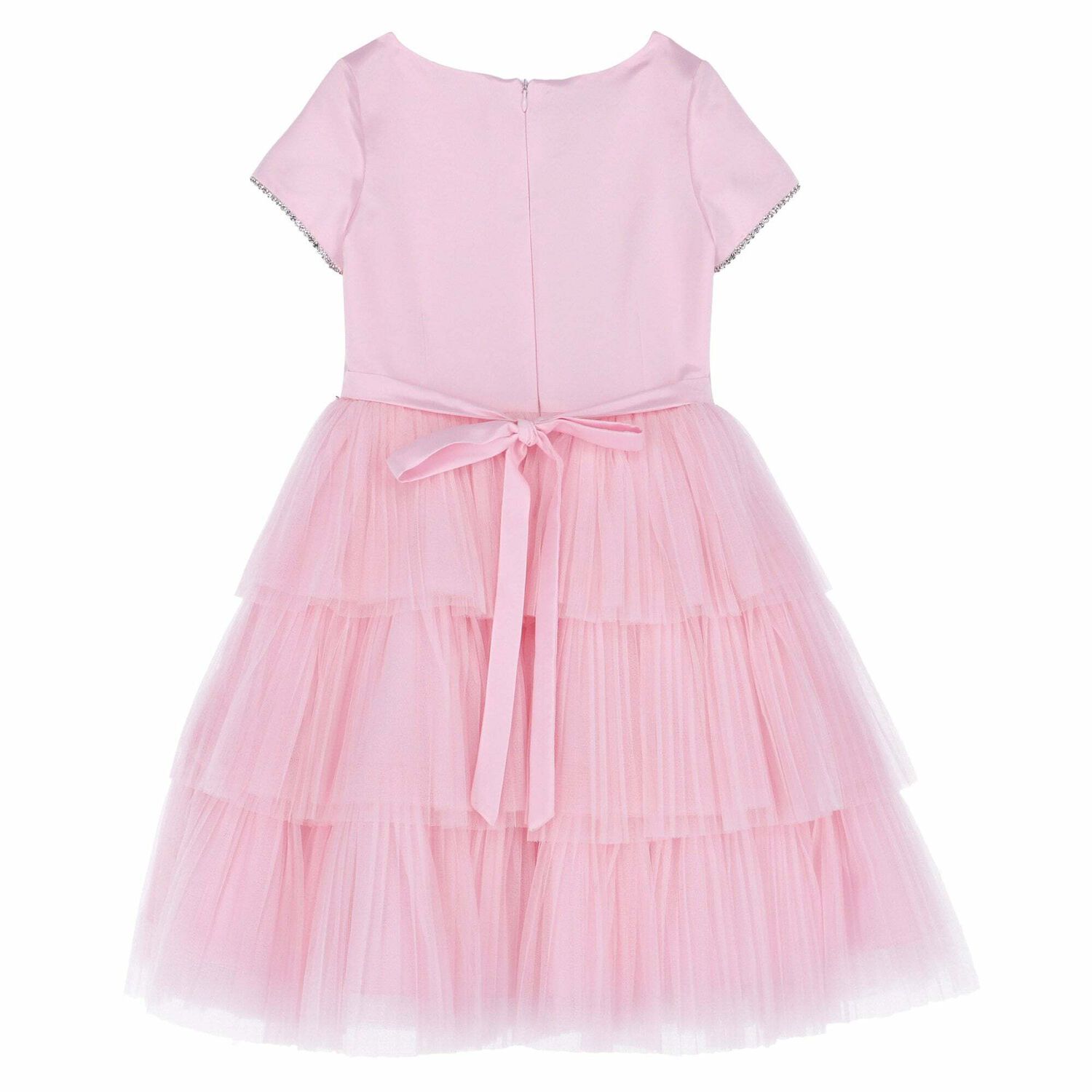 Girls Pink Satin & Tulle Dress, 1, hi-res image number null