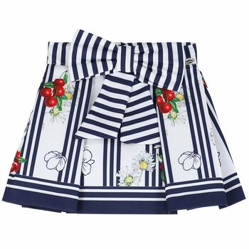 Girls White & Blue Printed Skirt