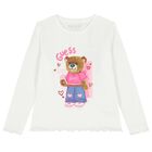 Girls Ivory Teddy Bear Logo Long Sleeve Top, 1, hi-res